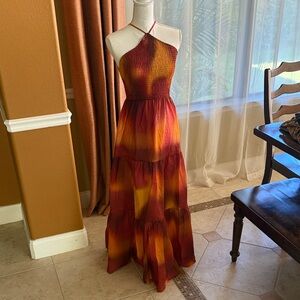 Zara Halter Maxi Dress in Red and Orange